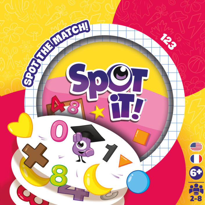 Spot It! 1,2,3 numbers and shapes matching card game tin