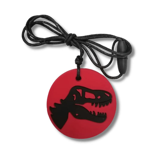 Dino Pendant – Red Chew Pendant Necklace sensory chew