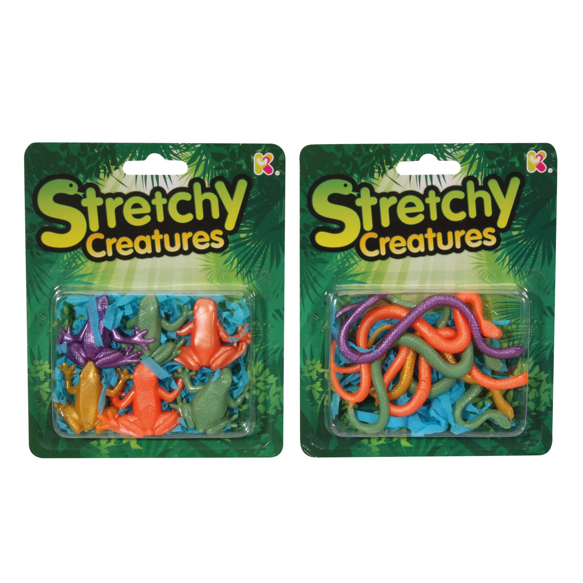 Two packages of Stretchy Creatures toys on a white background