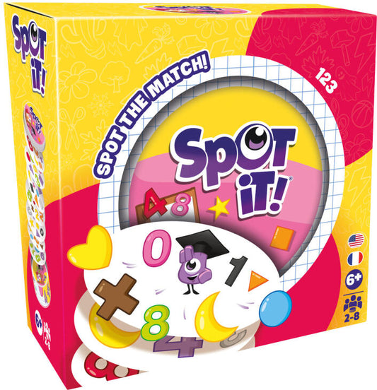 Spot It! 1,2,3 numbers and shapes matching card game tin