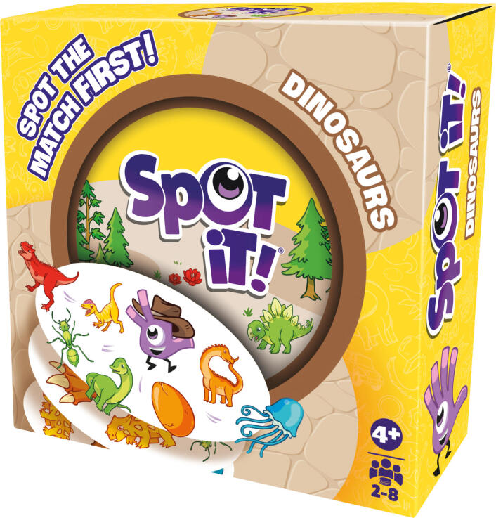 Spot It! Dinosaurs matching card game tin with dinosaur illustrations