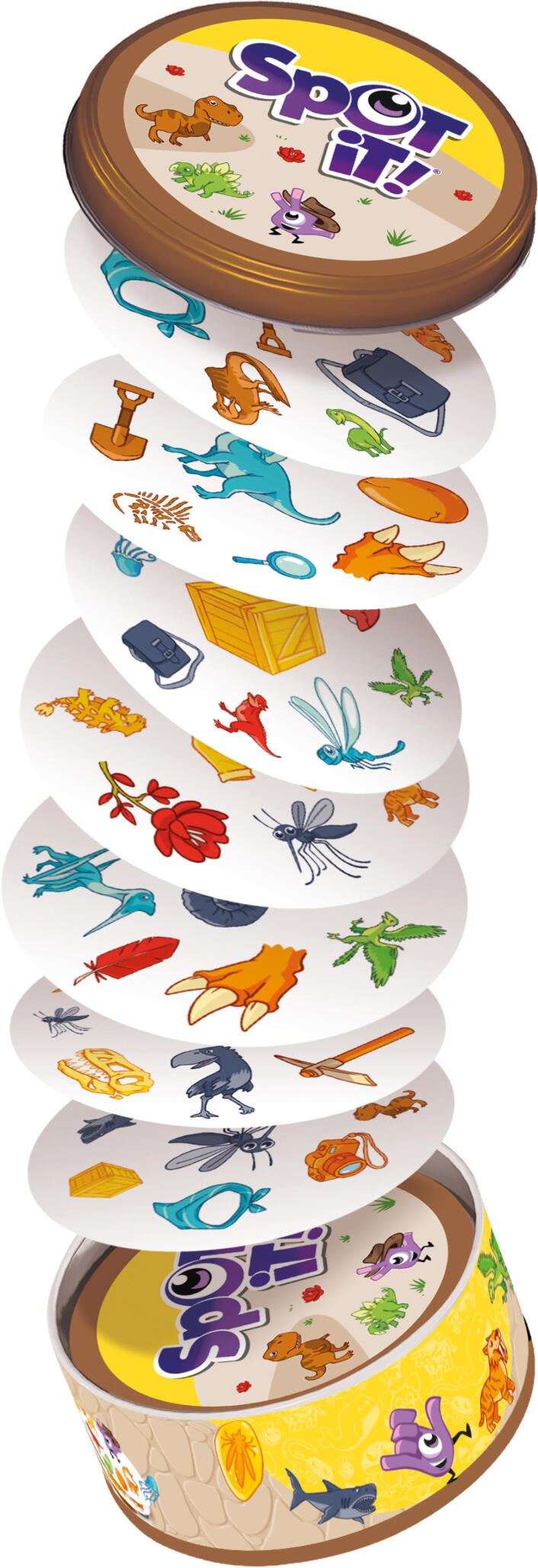 Spot It! Dinosaurs matching card game tin with dinosaur illustrations