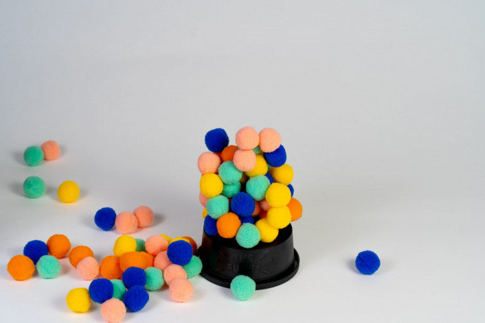 The Fuzzies tactile fuzzy pom-pom tower balancing game with tweezers